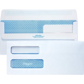Double Window Security Tinted Envelope, Gummed Flap, #10, White, 500/Box