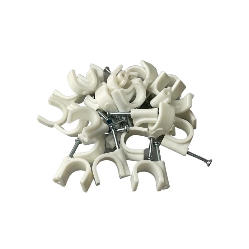 White Round Cable Clips with Fixing Nail K-Type 50pcs (16mm)