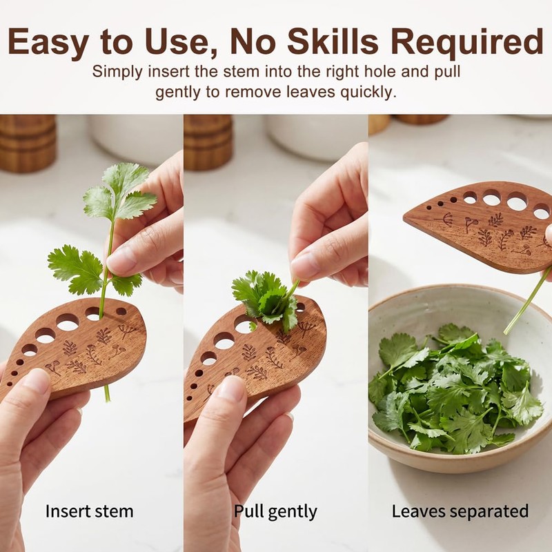 Wooden Herb Stripper Tool 8-Hole Leaf Separator with Cleaning Brush