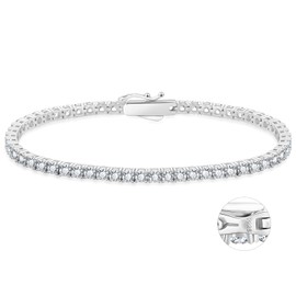 KRKCLIFE Tennis Bracelet 925 Sterling Silver 2/3/4mm, 14K Gold Bracelets for Women/White Gold Silver Brecelets, Iced Out Cubic Zirconia Classic, for Her Women Girl
