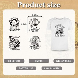 Papiailove 24 Sheets Book Lover Iron on Transfers for T Shirts Stickers, Reading Book Dtf Transfers Ready to Press, Black Funny Heat Transfer Vinyl Iron on Decals for Clothing DIY