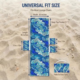 Britown Lounge Chaise Chair Towel Covers (Pack of 2), Beach Chair Cover with 3 Pockets for Pool Outdoor Beach Garden Patio Trips,85 X30 in (Blue Modern)
