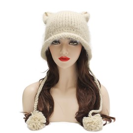 ZLYC Ladies Beanie Hat, pom pom Beige, One Size