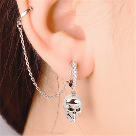 Gnoce 925 Sterling Silver Skull Earring 1 Piece Clip Hoop Earrings with Clear CZ Stones Gifts for Girls and Girlfriends, Silver