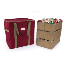 Covermates Keepsakes Adjustable Ornament Storage Bag, Carrying Handles, Padded Protection - Holiday Storage-Red