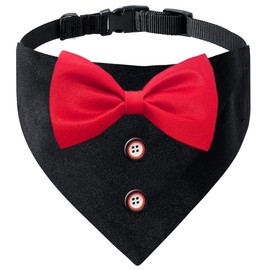 Dog Cat Tuxedo and Bandana, Formal Dog Wedding Bandana Collar with Bow Tie, Adjustable Dog Formal Outfit Pet Suit for Small Medium Dogs Cats Pets(Black/Red, X-Large)