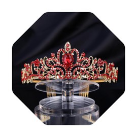 yuruyi Queen Crown for Women with Combs，Princess Crown Tiara for Bride, Red Rhinestone Tiaras and Crowns for Women, Hair Accessories for Bride Party Bridesmaids Bridal Prom