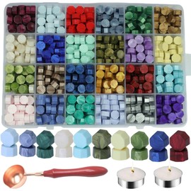 600 Pcs Assorted Sealing Wax Beads for Seal Stamp, 24 Colors Wax Seal Kit, White Gold Red Green Multicolor Pellets Bulk for Wedding Invitation Envelope DIY Christmas Card(B, 24)