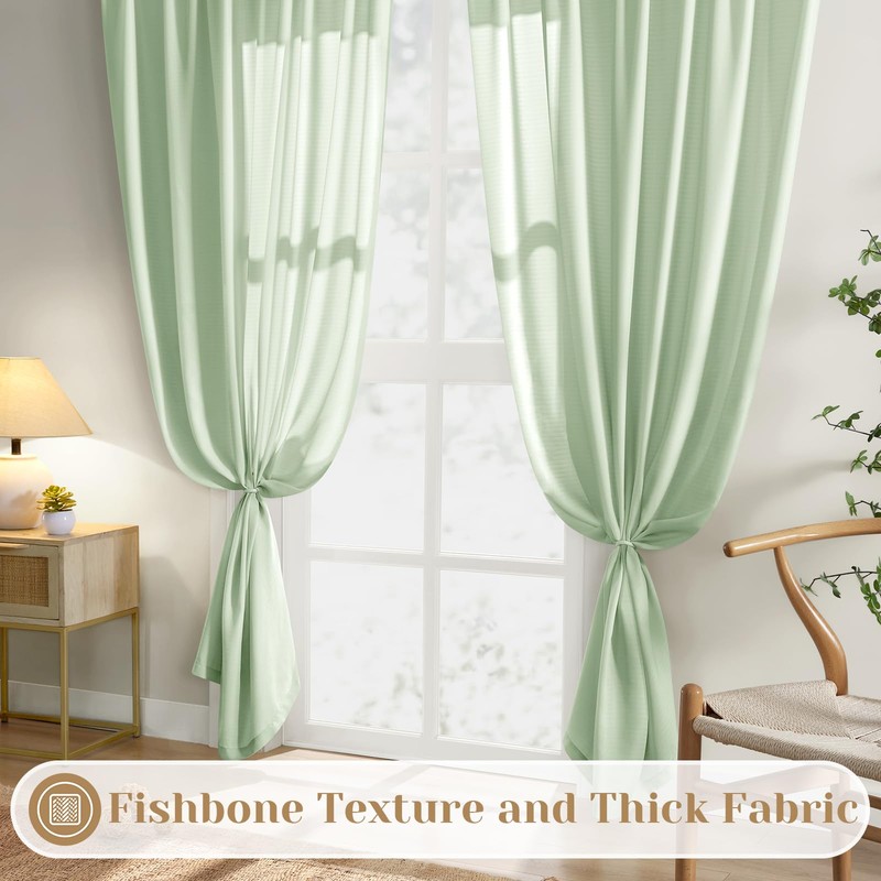 HOMEIDEAS Non See Through Privacy Sheer Curtains, Elegant Lightweight Semi