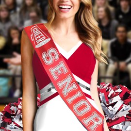 RhinestoneSash Red Cheer Senior Sashes - SET OF 3: Silver Sparkle Cheer Senior Red PREMIUM GRADE SATIN Sash - Cheerleading Supplies and Favors - Set3(SLV Cheer) Rd