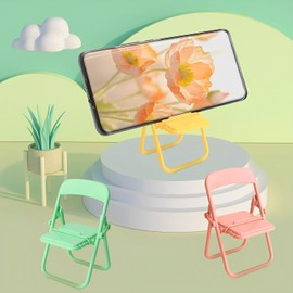 10Pcs Foldable Chair Phone Stand, Mini Universal Mobile Holder in Candy Colors - Cute Desk Decor Accessories, Portable Stool Organizer for Workspace, Gift Ideas and Miniature Decorative Items