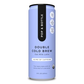 Pop & Bottle Oat Milk Lattes - Organic Cold Brew Coffee Cans, Double Shot, Canned Iced Coffee, 120 mg Caffeine, Dairy Free, Gluten Free, Naturally Sweetened - Double Cold Brew, 8 fl oz (12 Pack)