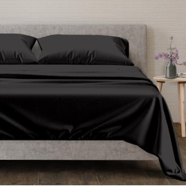 Mayfair Linen Luxury Egyptian Cotton Sheets Twin XL Size - 600 Thread Count 3 PC Twin XL Sheets Deep Pockets, Extra Soft, Cooling Extra Long Staple Sateen Weave College Dorm Bedding Twin XL - Black