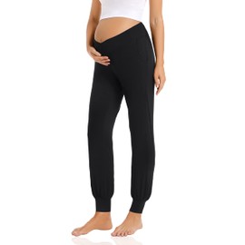 Foucome Women's Maternity Pants Comfy Lounge Workout Leggings Underbelly Stretchy Pregnancy Joggers Sweatpants (Black, S)