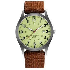 Reginald Mens Military Watches Sport Nylon Strap Stylish Luminous Fashion Analog Quartz Watches for Men Army Wristwatch (Brown/Green-1)
