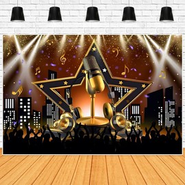 Karaoke Party Decorations Stage Backdrop Music Talent Show Music Party Backdrops Music Theme Banner Musical Night Show Birthday for Boys Girls Adults Photography Background10x6.5ft