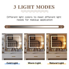 NUNU LAB Vanity Desk with Mirror and Lights, Makeup Vanity Set with Storage Shelf and Drawers, Bedroom Dressing Table with RGB Cabinets, Cushion Stool & Brighter LED Lights for Women, Girls, Teens