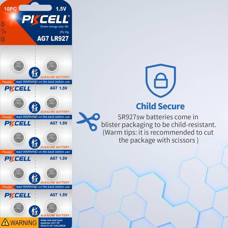 PKCELL LR927 Batteries 20-Pack SR927SW 395 399 Watch Battery AG7