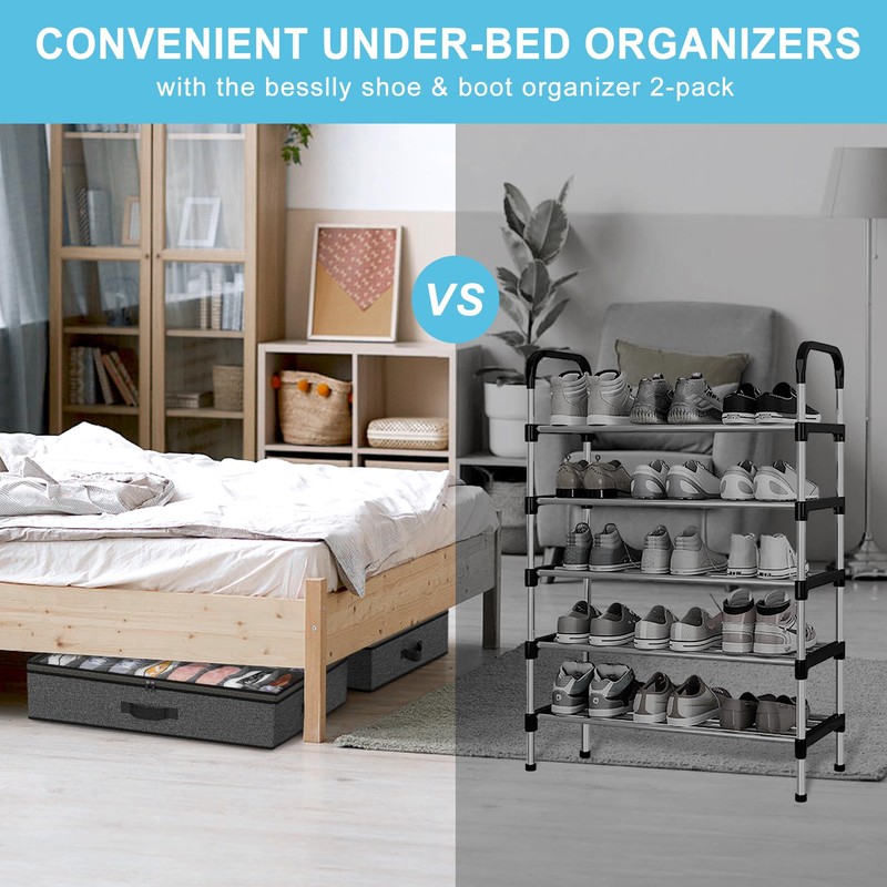 Under Bed Shoe Storage Organizer for Closet, Fits 32 Pairs