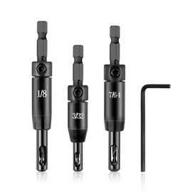 3 Pcs CC2430 Self Centering Drill Bit Set 3/32", 7/64", 1/8" - Self Centering Hinge Drill Bit for 1/4" Hex Shank Drill - Suitable for #6 8 10 Screws