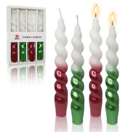 7.5 Inches Christmas Spiral Taper Candles Colorful Twisted Candle Dripless Long Candles, Handmade Candlesticks for Wedding Dinner Decor, Set of 4(Gradient Metallic Red Green)