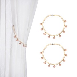 SUQ I OME Ocean Theme Coastal Seashell Beaded Magnetic Curtain Tiebacks Holdback with Conch Decorations for Your Curtain Decoration (Pink Conch with Pearl)