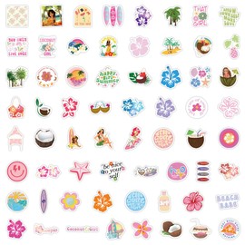 60 Pcs Summer Coconut Girl Graffiti Stickers for Water Bottles,Guitar,Bicycle,Laptop,Skateboard,Computer,Nordic Style Stickers Waterproof Vinyl,Scrawl Decoration for Girls Boys Children Teens