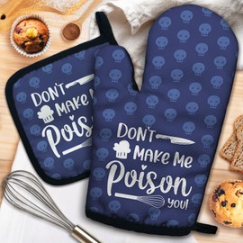 ZHANTUONE Don't Make Me Poison Your Funny Heat Resistant Oven Mitts and Pot Holders Set with Silicone Non-Slip, Humor Sarcastic Saying Cooking Baking Gadgets, Gifts for Hostess Mom Aunt Sister BFF