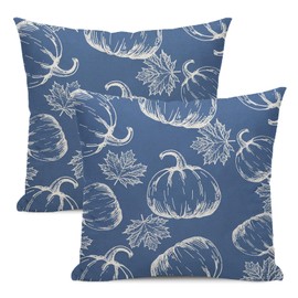Yxuiyal Fall Decor Pillow Covers 18x18 Set of 2 Autumn Navy Blue Pumpkin Maple Leaves Throw Pillow Covers Outdoor Fall Thanksgiving Decoration Pillowcase for Decorative Cushion Cover for Home Sofa