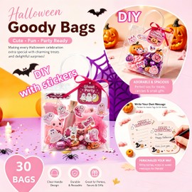 30 Pack PVC Halloween Goodie Bags,Clear Treat Bags with Tags (MEDIUM A)