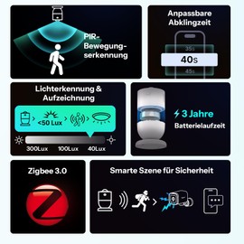 SONOFF SenseGuard SNZB-03PR2 Zigbee Bewegungsmelder mit Lichtsensor für Lichtsteuerung, Alarmanlage & Smart Home Automation, Helligkeitsverlauf, kompatibel mit Home Assistant, Alexa & SmartThings