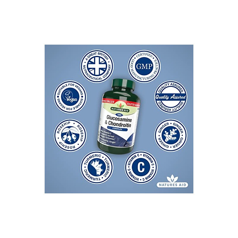 Natures Aid Glucosamine and Chondroitin Complex, with Vitamin C, Rosehip,