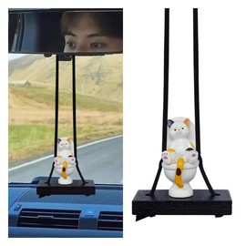 Funny Cat Sitting on Toilet Car Hanging Ornament, Cute Toilet Kitten Rear View Mirror Charm, Swing Pendant Car Interior Decoration for Women Men Cat Lovers – Aesthetic Auto Accessories (Colorful)