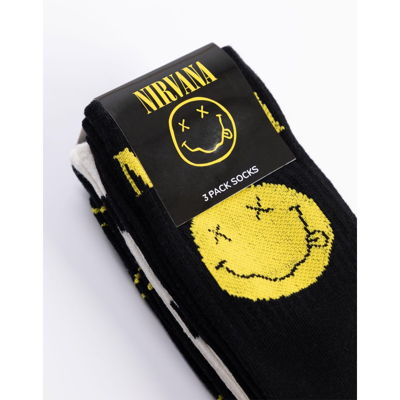 Nirvana Herren-Wadensocken in Schwarz, Weiß und Gelb, 3er-Set | Klassisches