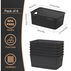 MCHERRY Conjunto de 6 Cestas de Almacenamiento Plásticas Apilables, Multiusos, para Estanterías, Cocina, Armarios, Baño y Oficina Cesta Tejida (Negro - Juego de 6)