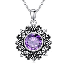 PEIMKO Vintage Amethyst Pendant Necklace 925 Sterling Silver Natural Amethyst Chains Bohemian Jewelry for Women, Sterling Silver, Amethyst