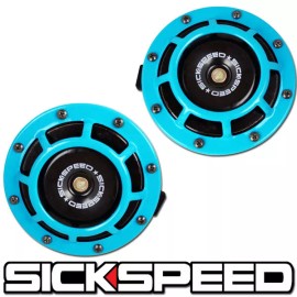 SICKSPEED 2PC TEAL SUPER LOUD COMPACT ELECTRIC BLAST TONE HORN CAR/TRUCK 12V P6