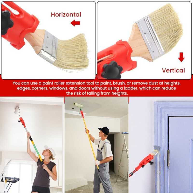 Multi-Angle Paint Brush Extender with Paint Brush, Extension Pole Attachments