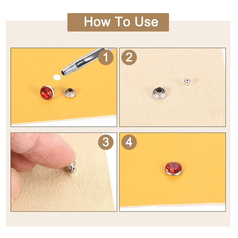 sourcing map 60 Sets Rhinestone Rivets, 5mm Leather Rivets Crystal