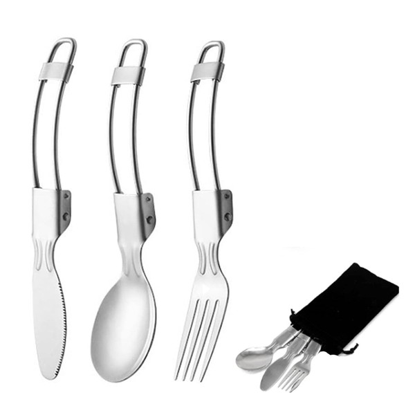 Folding Forks and Spoon Set, Camping Cutlery, Knife Fork Spoon Set, Outdoor Camping Cutlery Set, Camping Cutlery Set, Camping Cutlery for On the Go with Bag, Outdoor Cutlery Folding Cutlery Cutlery