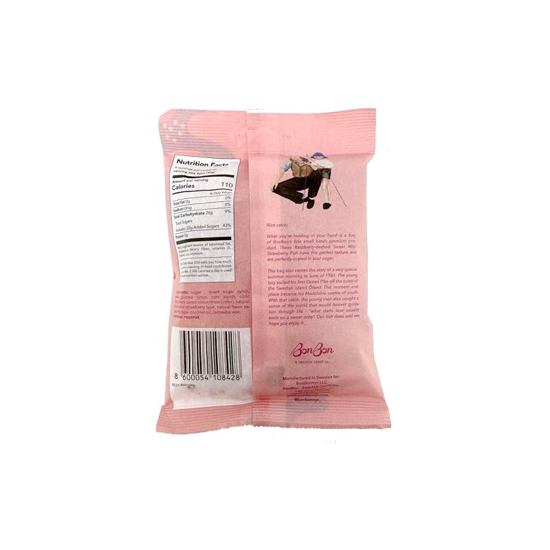Bon Bon Swedish Candy Sweet Wild Strawberry Fish Vegan Candy,