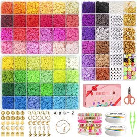 Redtwo 16000 Pcs Clay Beads for Bracelet Making Kit for Girls, 60 Colors Flat Polymer Heishi Beads for Preppy Friendship Jewelry Making Kit, Craft for Girls Ages 8-12 (3 Boxes)