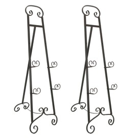 Set of 2 Large Bronze Finish Scroll Top Wrought Iron Art Easel — 50 Inches High - with 2 Sets of Adjustable Holders for Paintings, Artwork, Signs, and Decorative Pieces