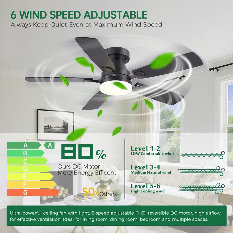 iacaf Ceiling Fans with Lights, 48 inch Flush Mount Ceiling