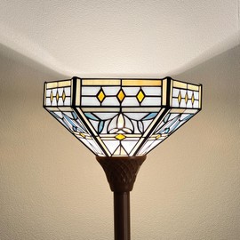 Capulina Tiffany Torchiere Floor Lamp 70 Inches Tall Industrial Dark Bronze Pole Mission Hexagon Virgin Style Stained Glass Torch Standing Light Decor for Living Room Bedroom Home Office