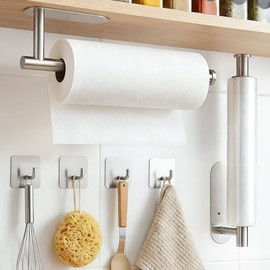 INGEQUIS Juego de 2 Portarrollos de Papel de Cocina de Acero Inoxidable con 4 Ganchos para Toallas, Soporte para Toallas de Papel para Baño y Cocina, 