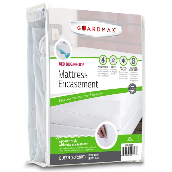 .Guardmax Zippered Mattress Encasement - Queen Size - 100% Waterproof and Bed Bug Proof Mattress Protector - Mattress Cover is Soft, Breathable, and Hypoallergenic. (60 X 80 X 12)