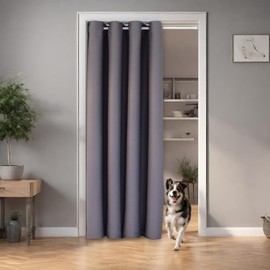tinycurtains, Door Curtain Grey 195 x 150 cm for All Standard Door Sizes, Thermal Curtain without Rod