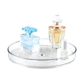 iDesign Rain Lazy Susan Turntable Cosmetic Organizer for Vanity Cabinet, Bathroom, Kitchen Countertop to Hold Makeup, Beauty Products, 9" x 9" x 1.5", Clear