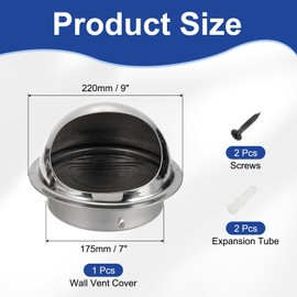 PATIKIL 7 Inch Vent Cover, Stainless Steel Round Dryers Vent Cover Outlet with Backdraft Damper Wall Vent Outside External Extractor Vent Cap for Bathroom Kitchen